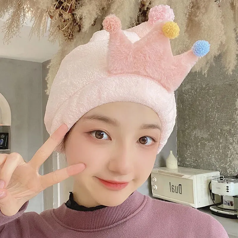 

Cute Pink Crown Hair Cap Quick Dry Microfiber Hair Towel Wiping Wrap Long Hair Turban Miraculous Sauna Water Absorbent Towels