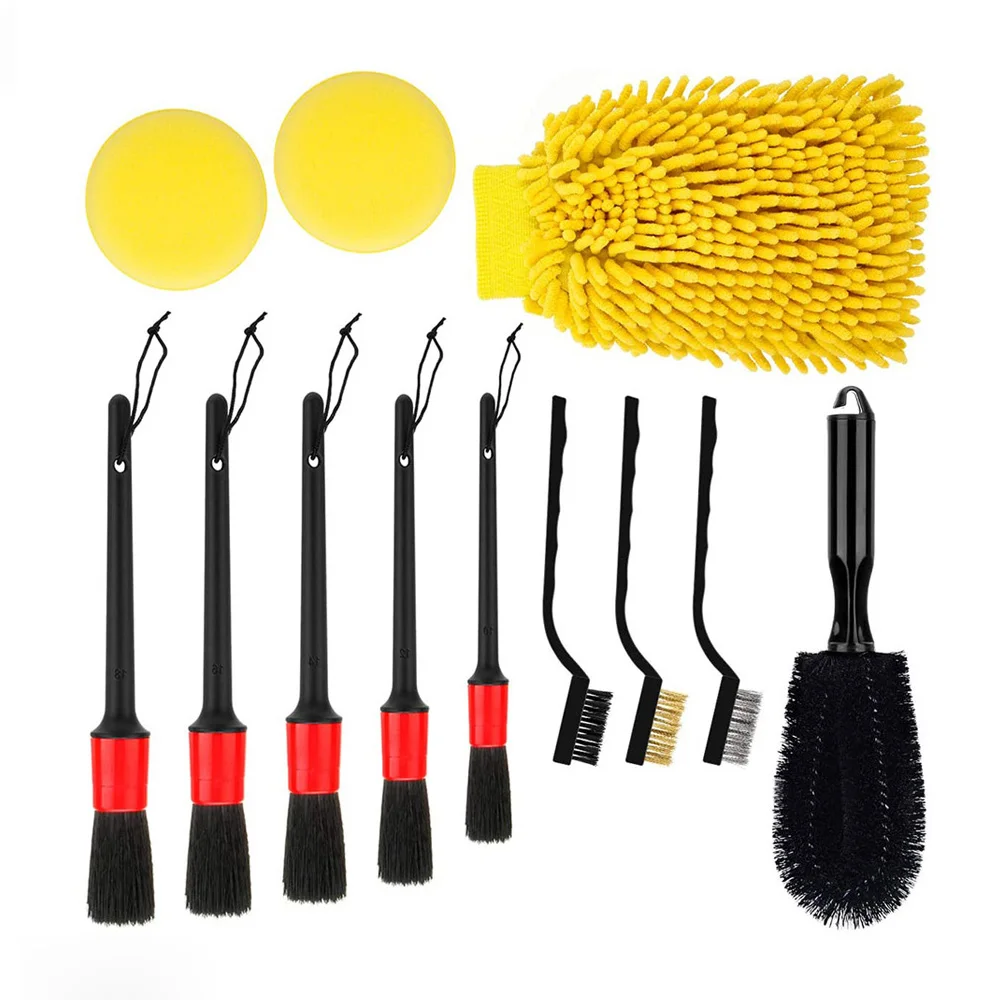 2pcs Car Detailing Brush Kit Truck Vehicle Auto Wheel Rims Clean Brush Set Leather Air Vents Rim Cleaning Dirt Dust Clean Tools