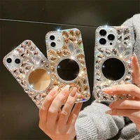 luxury cute rabbit ear makeup mirror diamond rhinestone silicone case for oneplus nord n10 n20 n100 n200 9pro 8pro 7pro 10 pro