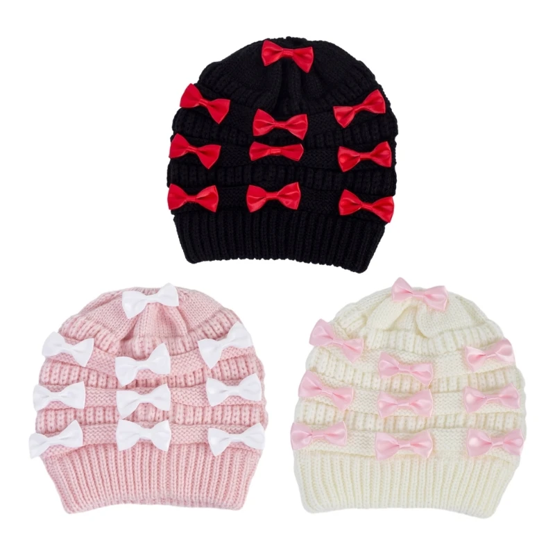 

Handmade Winter Beanie Hat with Bowknot Decor Hat Adult Skiing Shopping Hat 264E