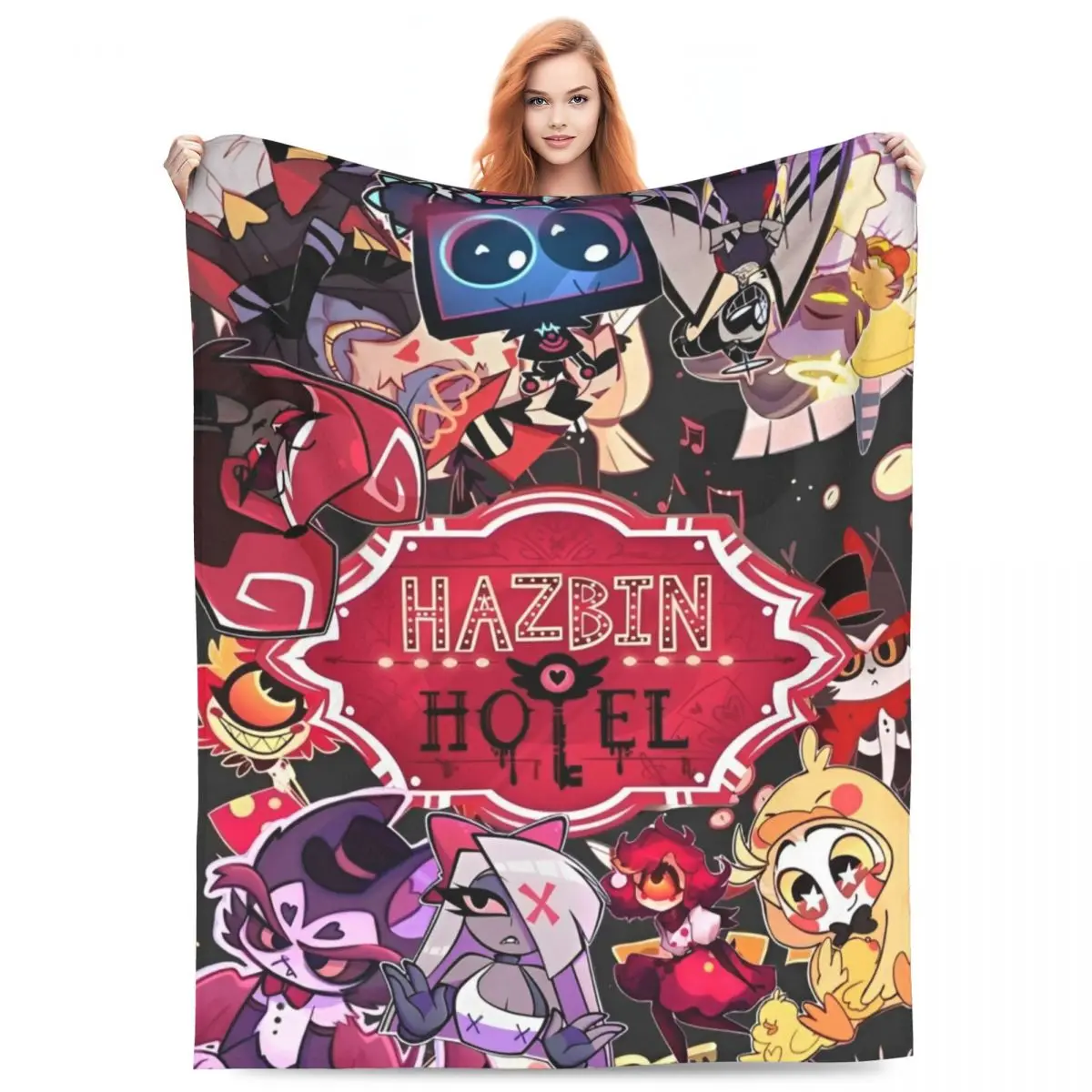 H-HazbinHotels вязаное одеяло фланелевое музыкальное черное комедийное легкое тонкое