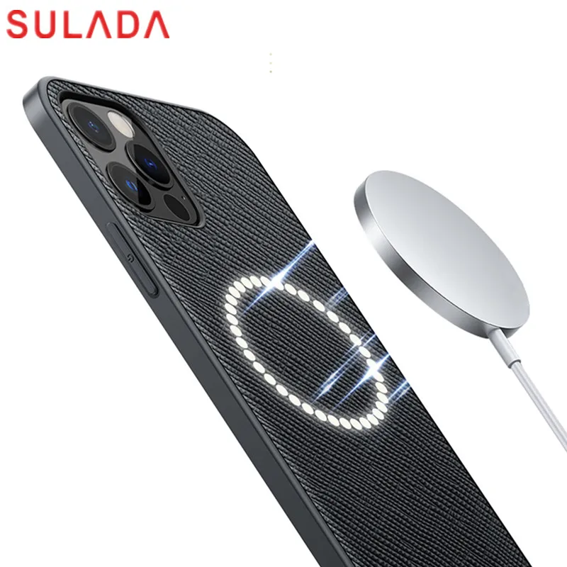 

Original Sulada Cross Leather Magnetic Wireless Charger Case For Apple iPhone 13 Pro Max 12 Mini Shockproof Magsaf Back Cover