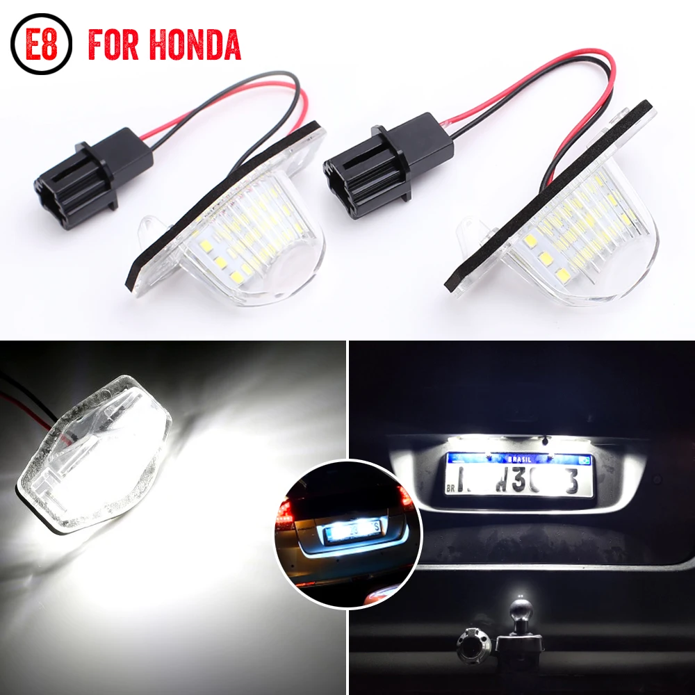 

2Pcs LED Car Number License Plate Light For Honda Crv Fit Odyssey Jazz Hrv Frv CR-V Stream 12V SMD 18 LED Number Lamp Error Free