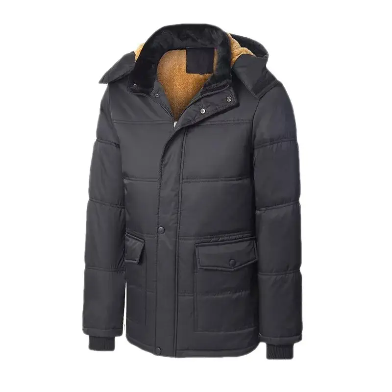 2022 Winter Warm Padded Coat Large Size Jacket Clothes Men's Velvet Black Hooded Windbreaker Casual Jacket