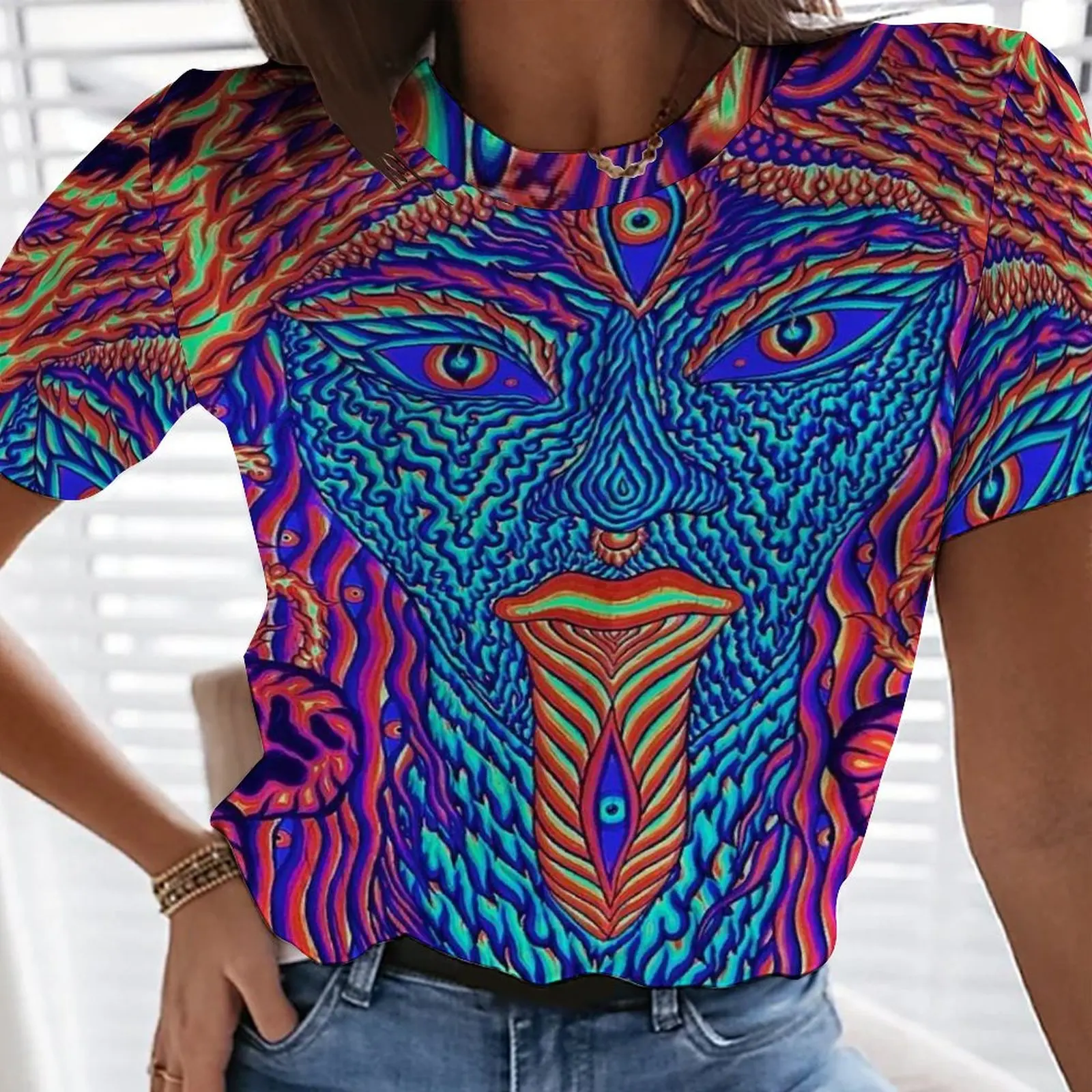 

New European and American 3D digital printing hand-painted colorful T-shirt women's T-shirt fashion breathable T-shirt