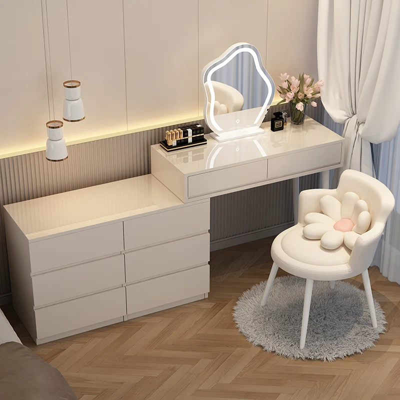 

Cream style dressing table, modern and minimalist storage cabinet, bedside table, makeup table, integrated desk, retractable mak