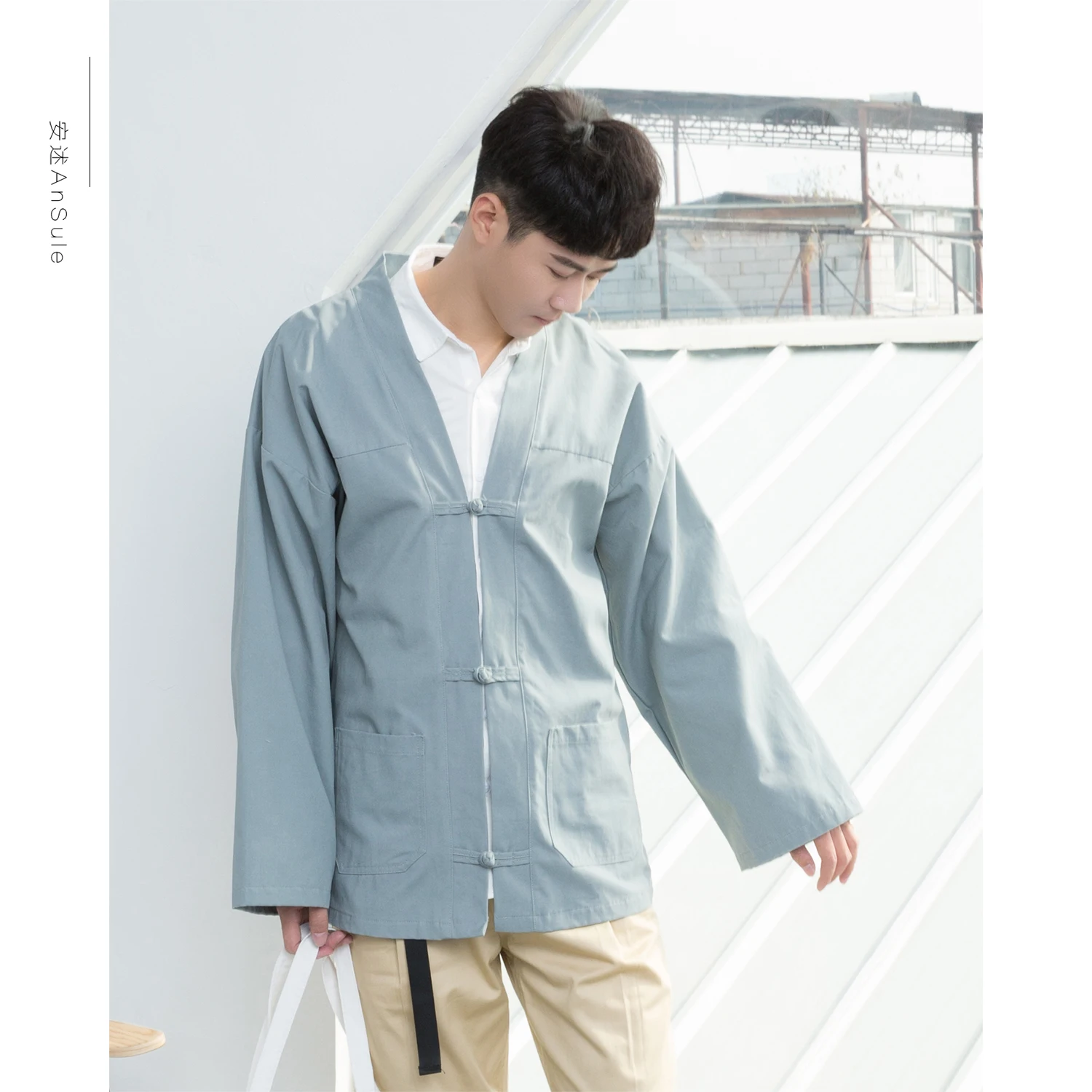 Мужской однобортный костюм Anshu весенний свободный китайский средней длины