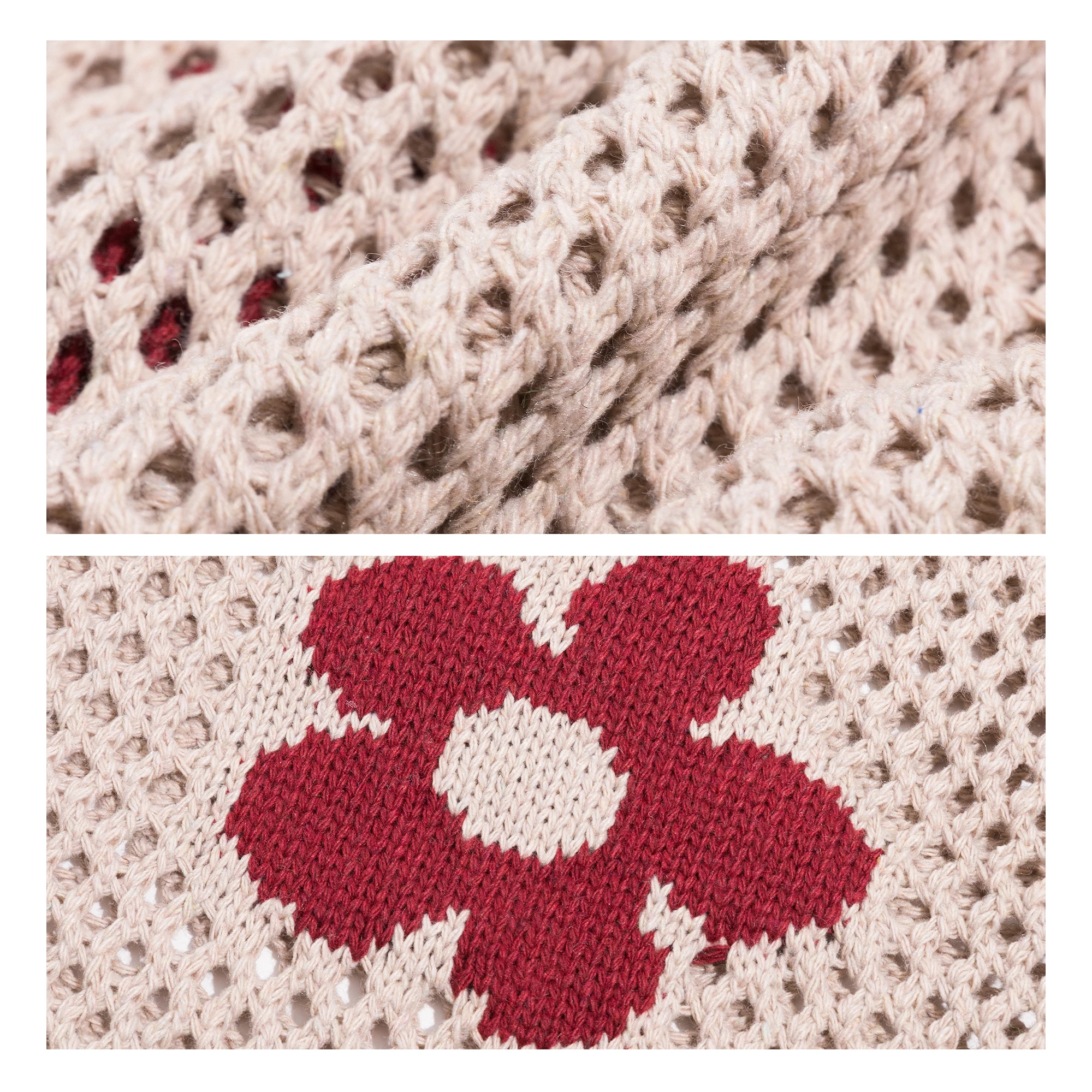 KOKOPEAS Knitting Printing Soft Shoulder Bag Hollow out Shopping Tote Bag Cute Young Girl Handbag Large Capacity Bag For Women