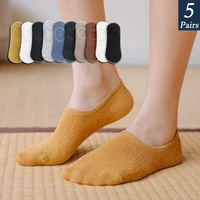5 pairswomens silicone non slip invisible socks summer solid color ankle boat socks breathable fashion 35 40 gift kawaii socks