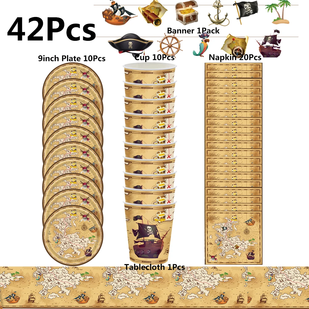 

Pirate Treasure Hunt Map Children's Birthday Party Decoration Kids Party Supplies Paper Plates Napkin Tableware Family Festivel