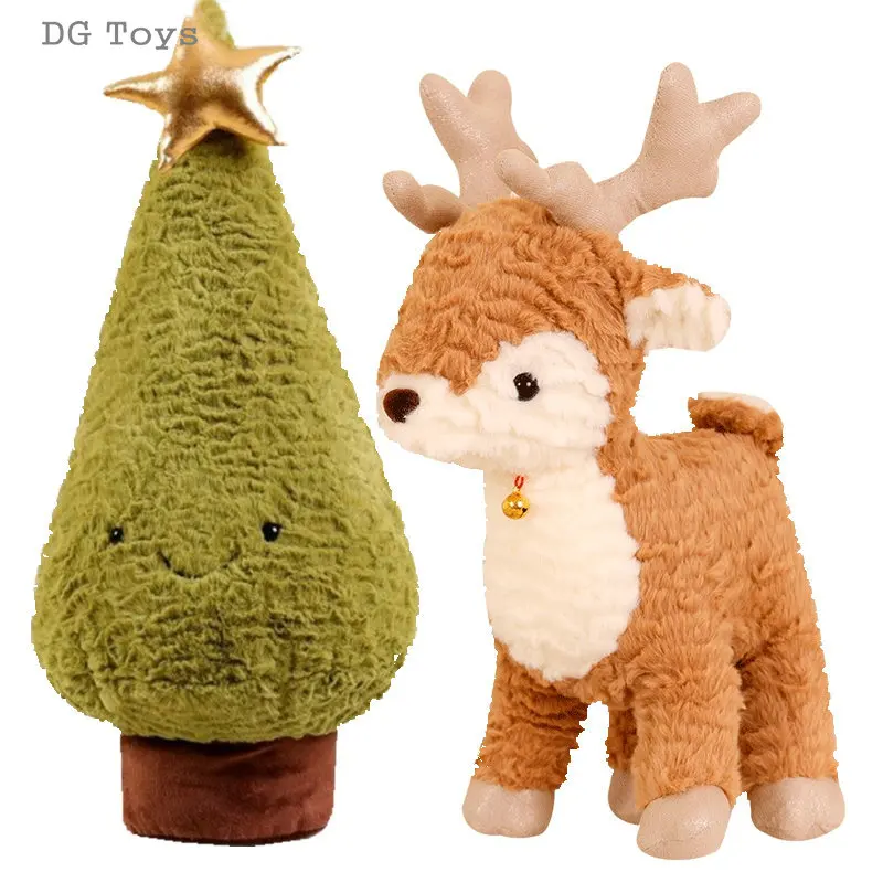 

Soft Golden Star Christmas Tree Plushie Stuffed Elk Reindeer Plush Deer Toy GingerBread Chocolate House Ring Bell Necklace Decor