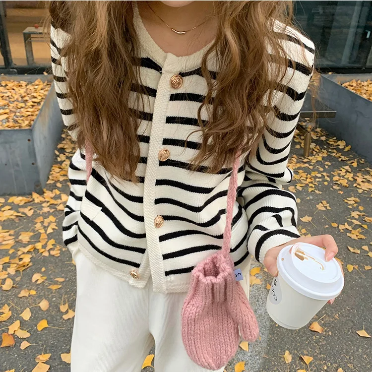 

Contrast Color Striped Soft Glutinous Sweater Coat Top Women's 2022 Autumn and Winter New Cute Sweater Cardigan