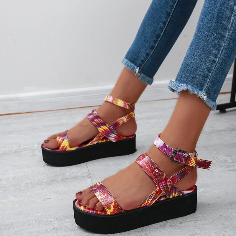 

Women Ankle Strap Sandals Women's Platform Flat Summer Ladies Comfortable Fashion Mixed Color Shoes Female Footwear Plus Size 43