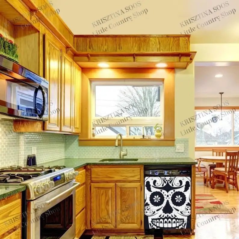 

Kitchen Dishwasher Magnet Decor Cover - Flower Sugar Skull Design #2