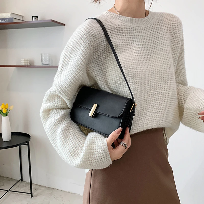 Retro Solid Color Women's Bag 2023 New Trend PU Leather Shoulder Bag Fashion Texture Armpit Square Bag Simple All-match Handbags