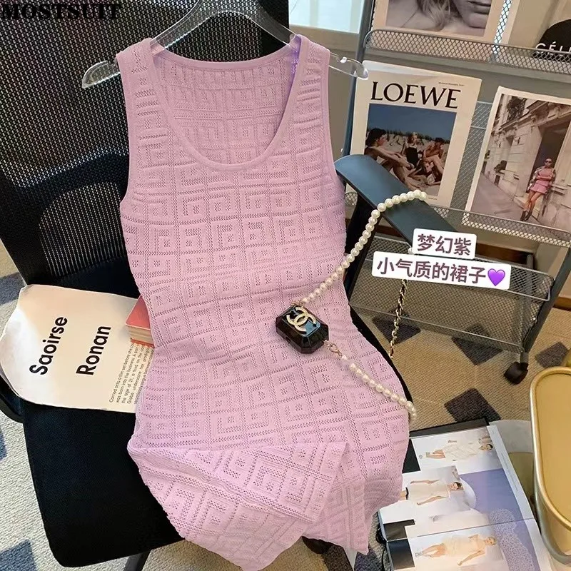 Mini Dress Women 2023 Summer Sleeveless Sexy Streetwear Soli