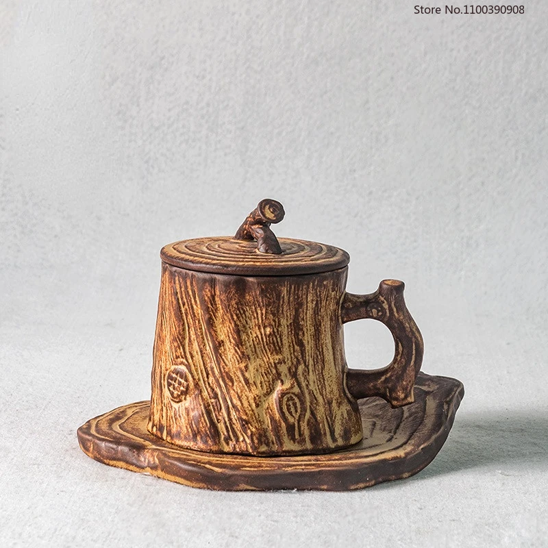 

Handmade Stoneware Coffee Cup with Tree Stump Handle Creative Vintage Art Mugs Afternoon Tea Office Drinkware Cups Caneca Gift