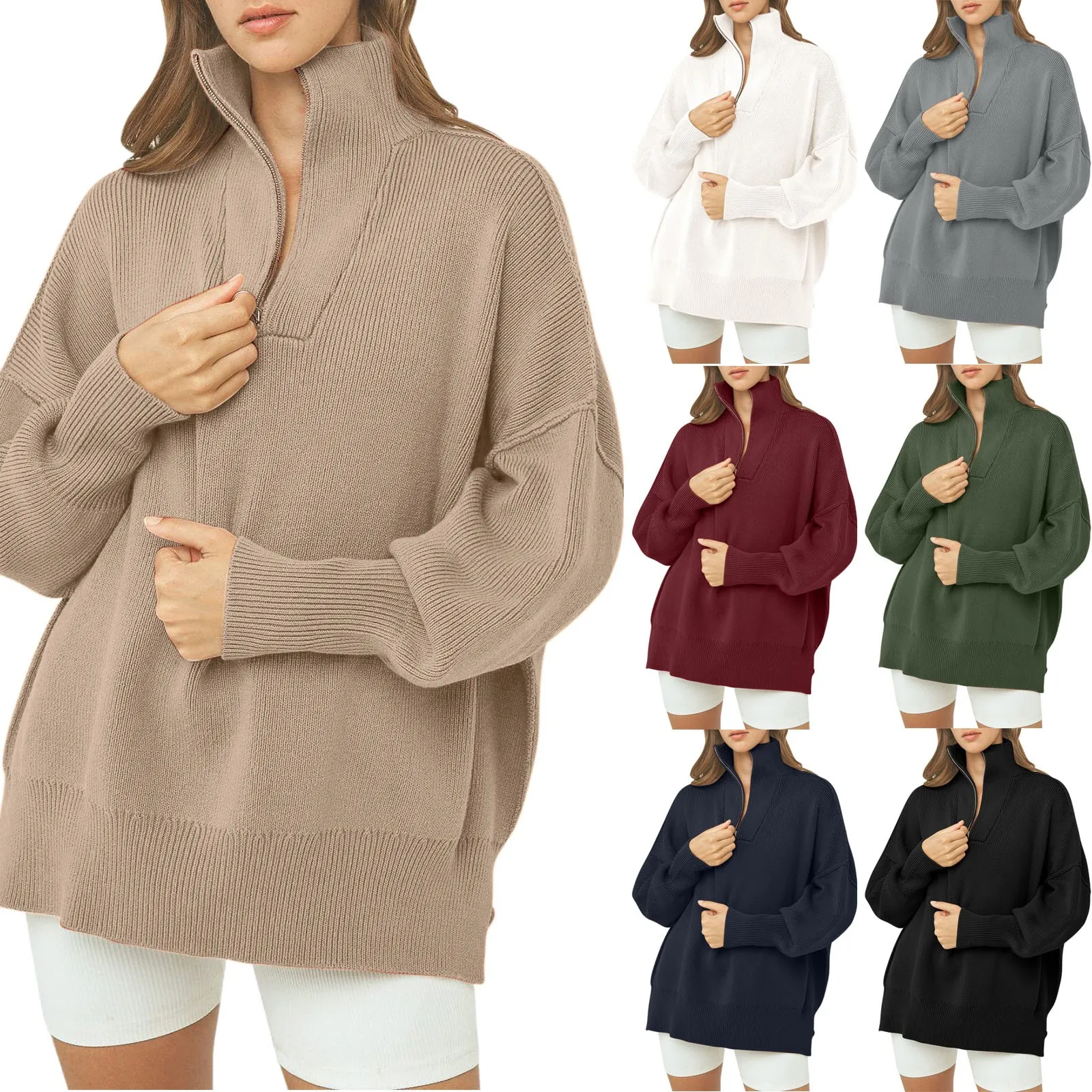 

Женский свитер с высоким воротником, плотный женский осенне-зимний вязаный пуловер с длинным рукавом и молнией, Модный пуловер, свитера для ...