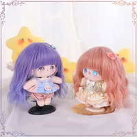 aicker synthetic wig gradient purple blue blonde cute kawaii long wavy hair heat resistant fiber with bangs for 20cm cotton doll