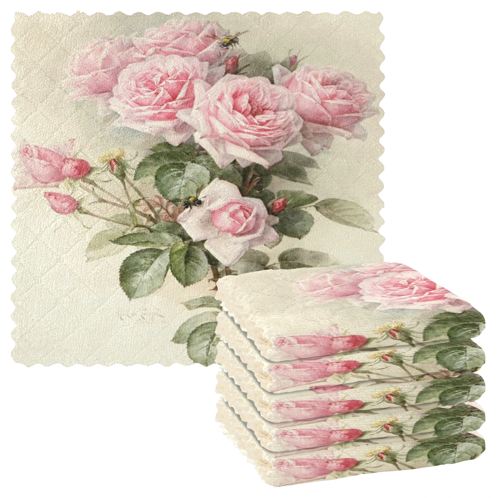 

Kitchen Dish Towel Elegant Rose Print Dish Cloth Microfiber Reusable Cleaning Towel Absorbent Washcloth Scouring Pad 6 Pack