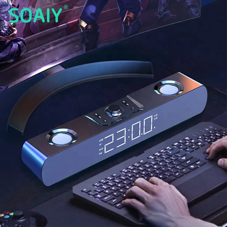 

SOAIY Multimedia Bluetooth Gaming Speaker Subwoofer with LED Display Clock Soundbar for TV Computers Louldspeaker Home Theater