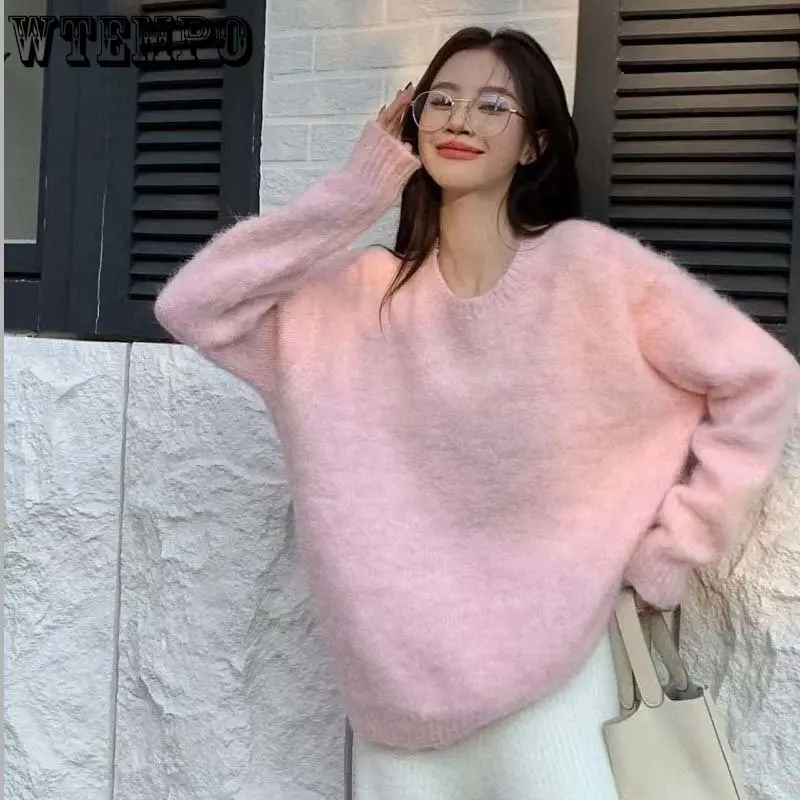 

Mohai вязаный базовый женский теплый пуловер с круглым вырезом розовый короткий топ милый женский джемпер на осень и зиму zzзара