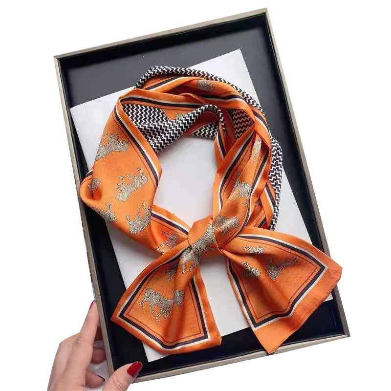 

Luxury Print Silk Feeling Scarf Women Neck Tie Skinny Hair Bag Wrist Foulard Accessories Headband Bandana Neckerchief Scarves