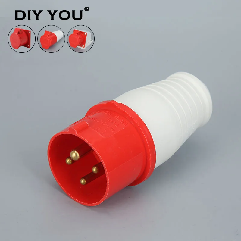 

32A 4 Pin IP44 024 Industrial Plug and Socket 3P+E Electrical Connector Wall Mounted Socket Outdoor Waterproof Cable Connectors