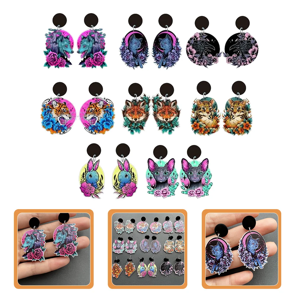 

Earrings Dangle Drop Earring Animal Bohemian Cat Leopard Tassel Dangling Bunny Tiger Statement Wolf Black Acrylic Hook Gift