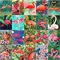 sdoyuno frame flamingos painting by number diy handworks paint by number scenery wedding decoration coloring by number gift