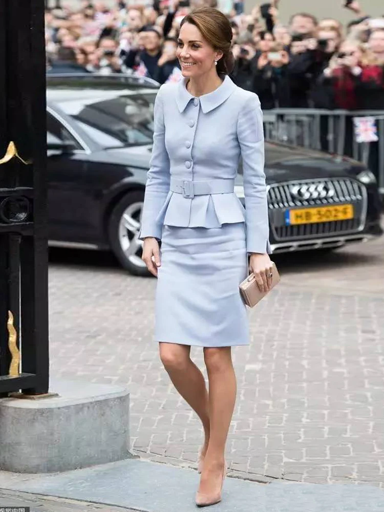 

Princess Kate New Spring Autumn New Designer Long Sleeve Top Pencil Skirt Elegant High Quality Casual Fashion Office Women's Set