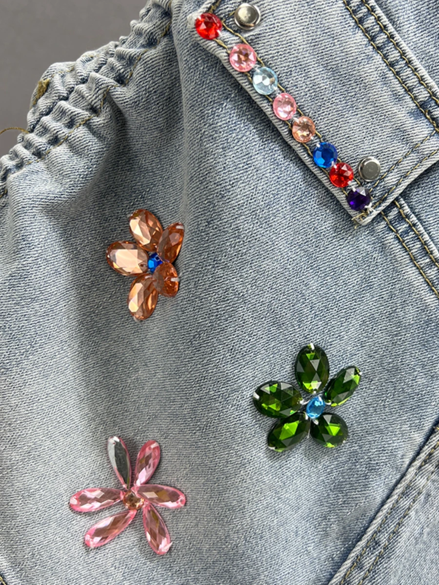 Exquisite Rhinestone Denim Shorts Women's Trendy 2023 New Summer Stretch High Waist Slim Slimming Blue Jeans Shorts Hot Pants