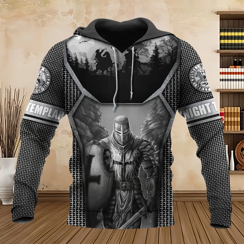Осенняя толстовка с капюшоном для мужчин винтажный рыцарский принт модный