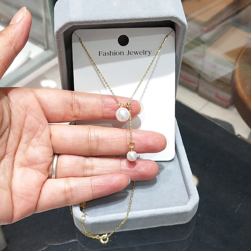 Ожерелье из стерлингового серебра 925 пробы для купания не выцветающая жемчужная