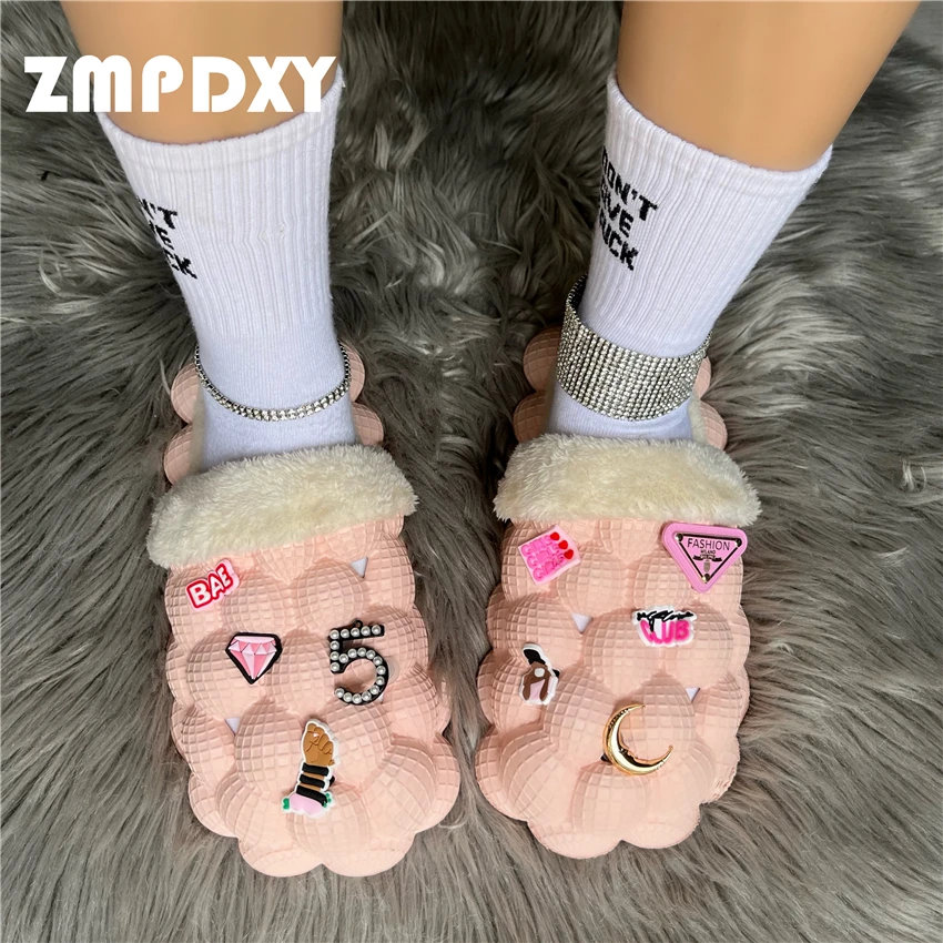 Женские садовые плюшевые сабо теплые босоножки с мехом слива логотипом на заказ