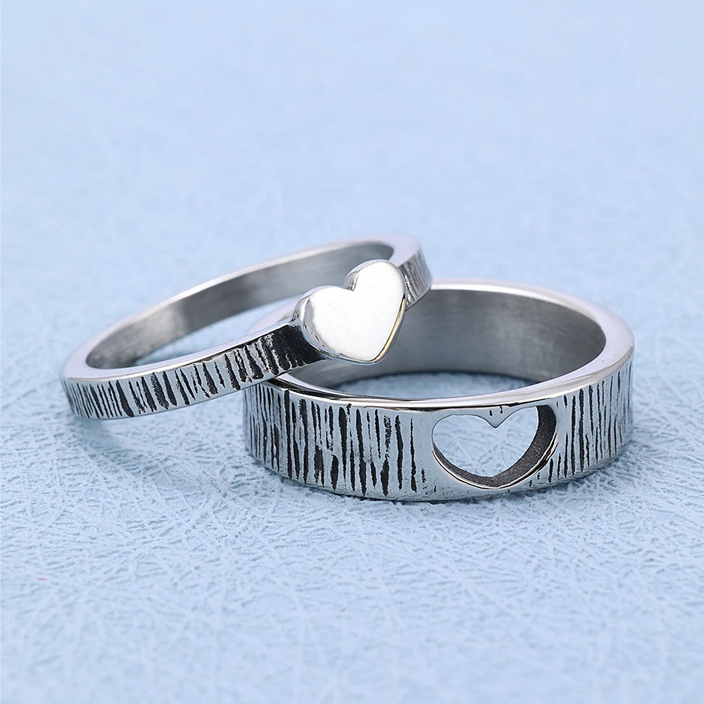

Vintage Simple Heart Matching Rings For Men Women Stainless Steel Gothic Jewelry Punk Black Couple Ring Valentine's Day Jewelry