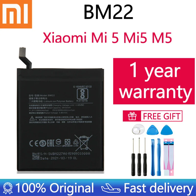 

Xiao mi 100% Orginal BM22 3000mAh Battery For Xiaomi Mi 5 Mi5 M5 BM22 High Quality Phone Replacement Batteries