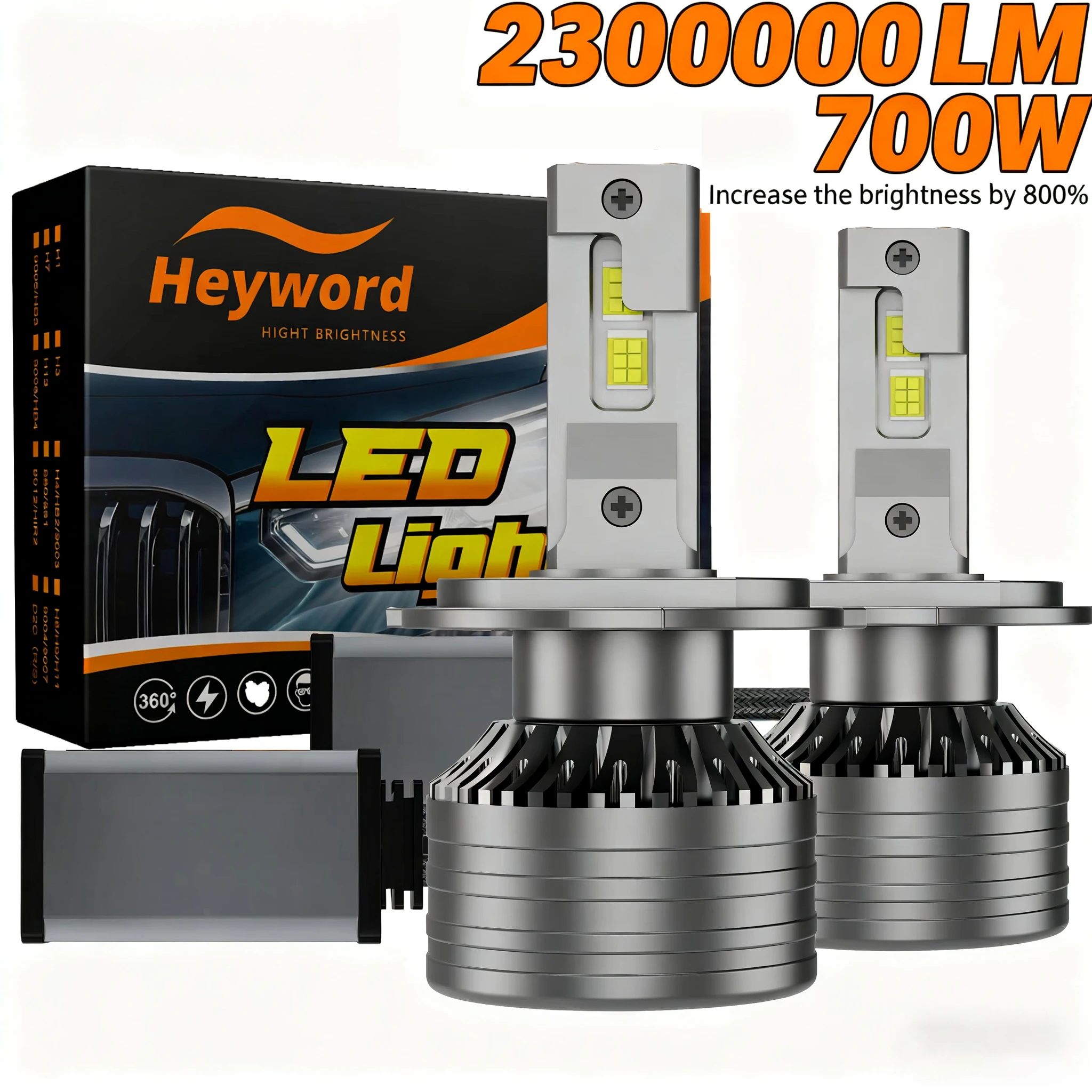 Фото Heyword H11 H7 H4 Светодиодные лампы для фар P7 PLUS 700 Вт 2300000LM Мощные 6000K 4300K Светодиодные лампы HB3 HB4 12 В 2 шт. №1