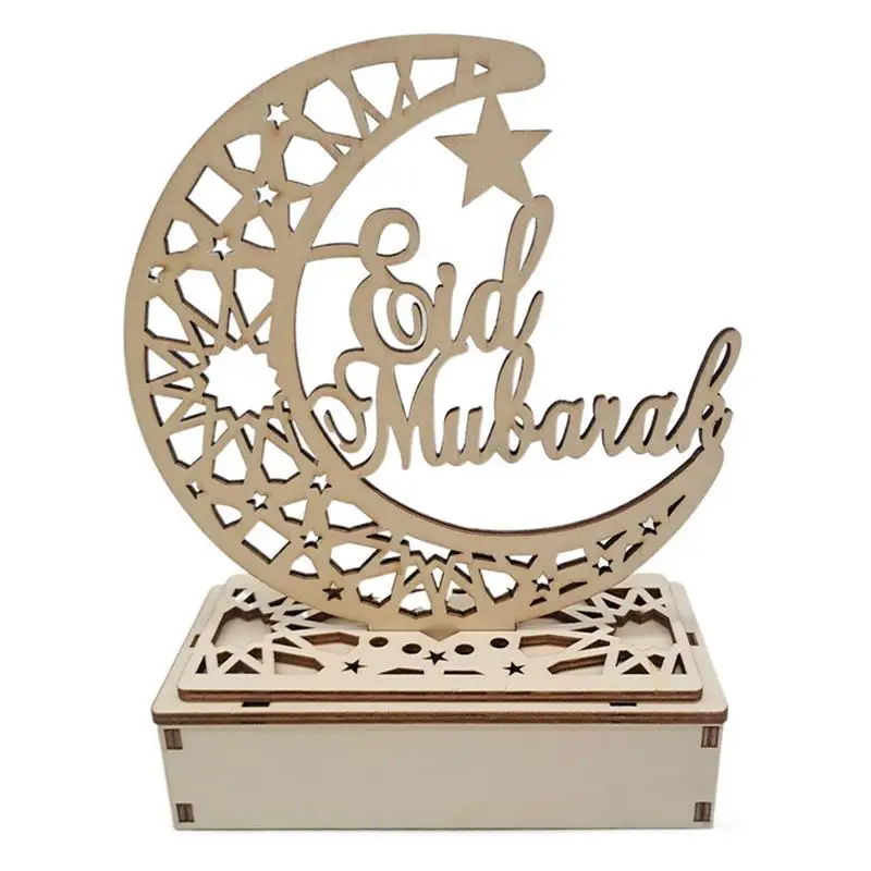 

LED Ramadan Eid Mubarak Decorations Lamp For Home Wooden DIY Table Stand Moon Plaque Pendant Islam Muslim Event Party Supplies