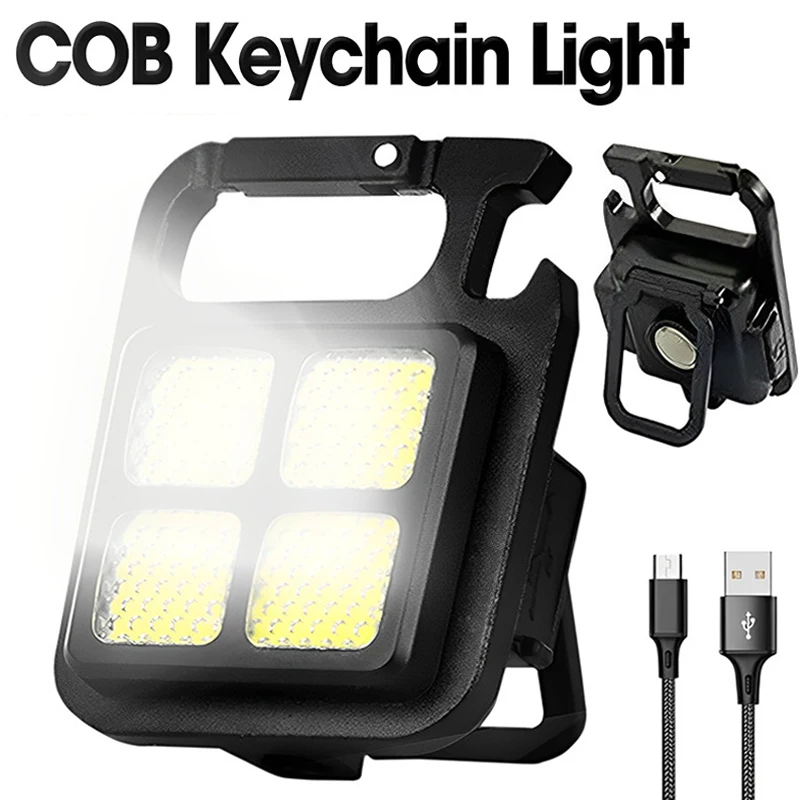 

Mini Keychain Flashlight USB Rechargeable Portable Pocket Torch COB Work Light Bottle Opener Outdoor Emergency Camping Lights