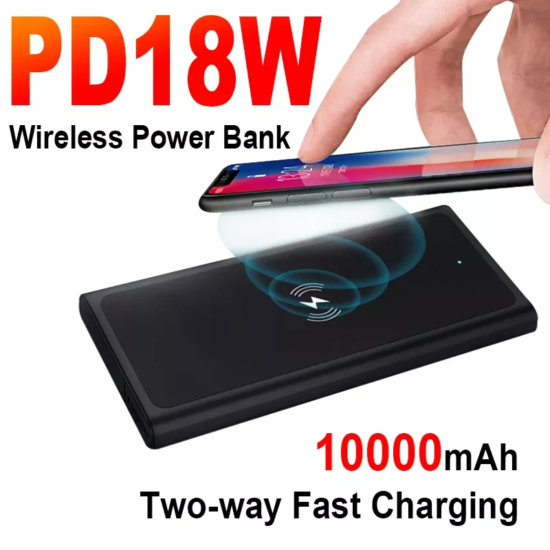 

2023New 10000mAh Wireless Fast Charging Power Bank Portable Two-way Quick Charger 2USB External Battery for Xiaomi iphone Sams