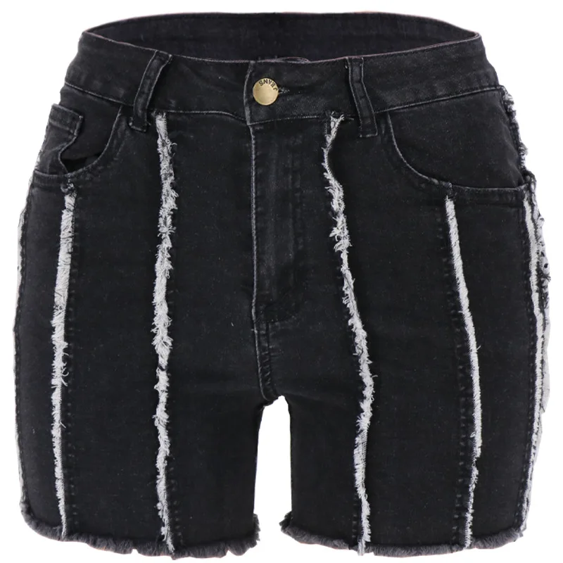 

2021 High Street Fashion Women Retro Rough Hem Irregular Hem Design Jeans Denim Shorts