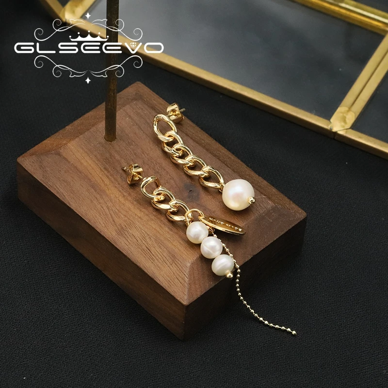 GLSEEVO оригинальный дизайн 2023 дисимметричные жемчужные Висячие Серьги Цепочка