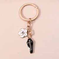 new enamel flower keychains cute alloy cross key rings for women men handbag pendants car key chains diy jewelry accessories