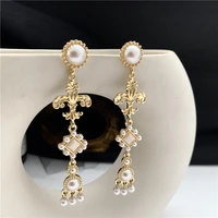 women earrings baroque pearl cross vintage long fashion jewelry gold pendant dangle accessories party wedding gift punk boho big