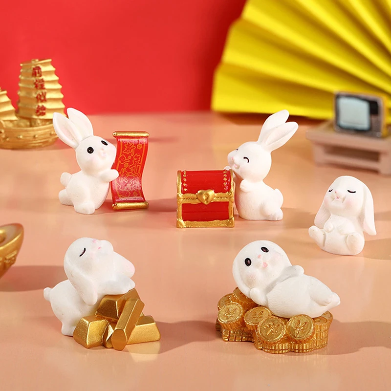 

Новогодний кролик-талисман, микро-ландшафт, полимерные поделки, садовая статуя, украшения, 1 шт.