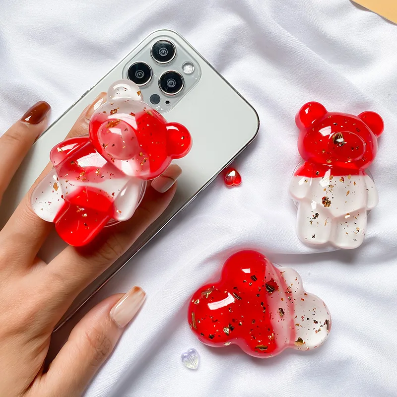 

Korean Ins Phone Expanding Stand Grip Adjustable Solid Color Transparent Bear Holder for Phone Cellphone Bracket Accessories