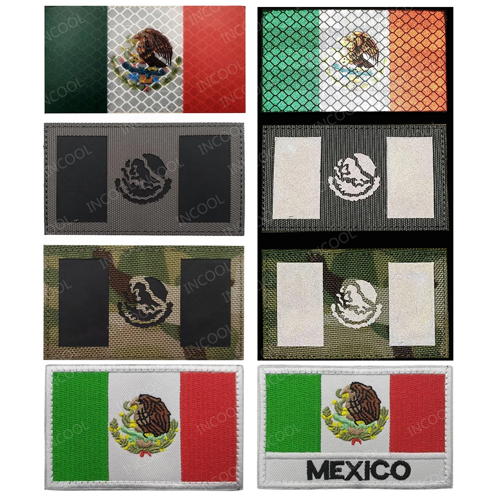 

Mexico Flag Embroidered Patches IR Reflective Mexican Flags Tactical Army Military Emblem Appliqued Chevron 3D Embroidery Badges