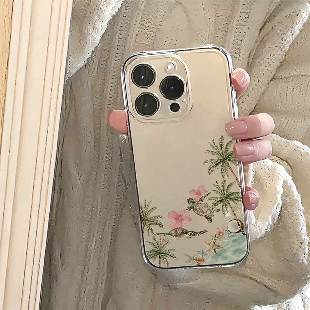 Фото Прозрачный силиконовый чехол для iPhone 17 11 13 12 14 15 16 Pro Max XS XR X 7 8 Plus 17E Air Retro Island Turtle, противоударный №4