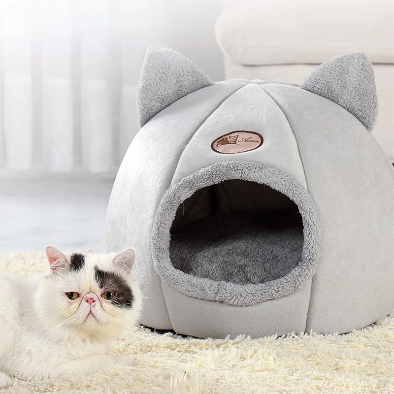 

Cat Kennel Kitty Soft Bed Indoor Kitten Deep Sleep House Pet Winter Warm Enclosed Tent Small Medium Dog Removable Cushion Mat